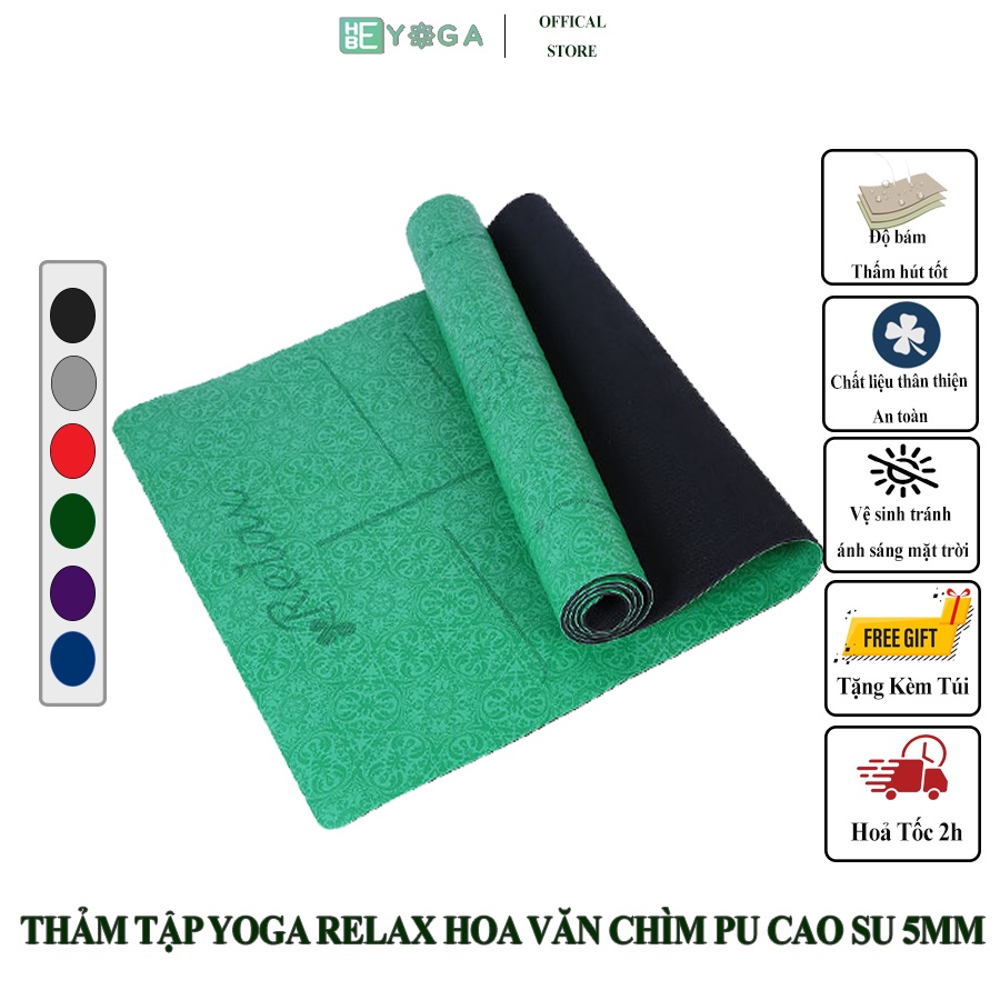 Thảm Tập Yoga Định Tuyến Relax Hebeyoga PU Cao Su Cao Cấp Kèm Túi