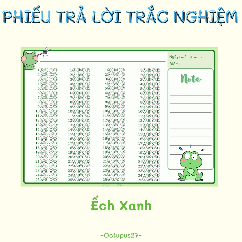 [Set 50 Phiếu Trả Lời Trắc Nghiệm Con Vật] Phiếu Trả Lời Trắc Nghiệm Do Octopus27 Thiết Kế