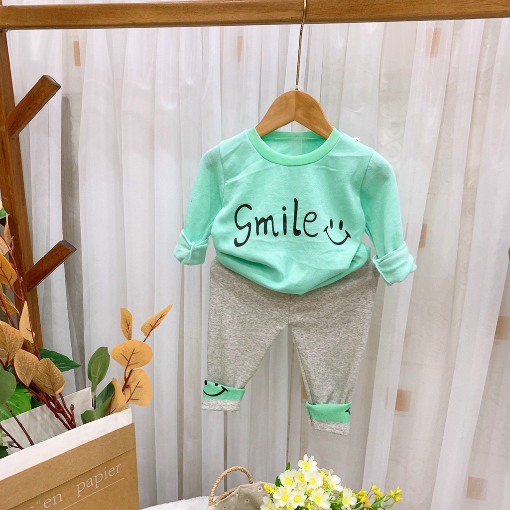 Bộ thu đông gấu Smile chất nỉ cho bé trai/bé gái form 6-19kg QATE408