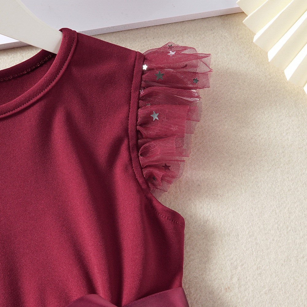 BEAR LEADER Đầm Công Chúa Phối Lưới Đính Nơ Thời Trang Mùa Hè Xinh Xắn Cho Bé Gái