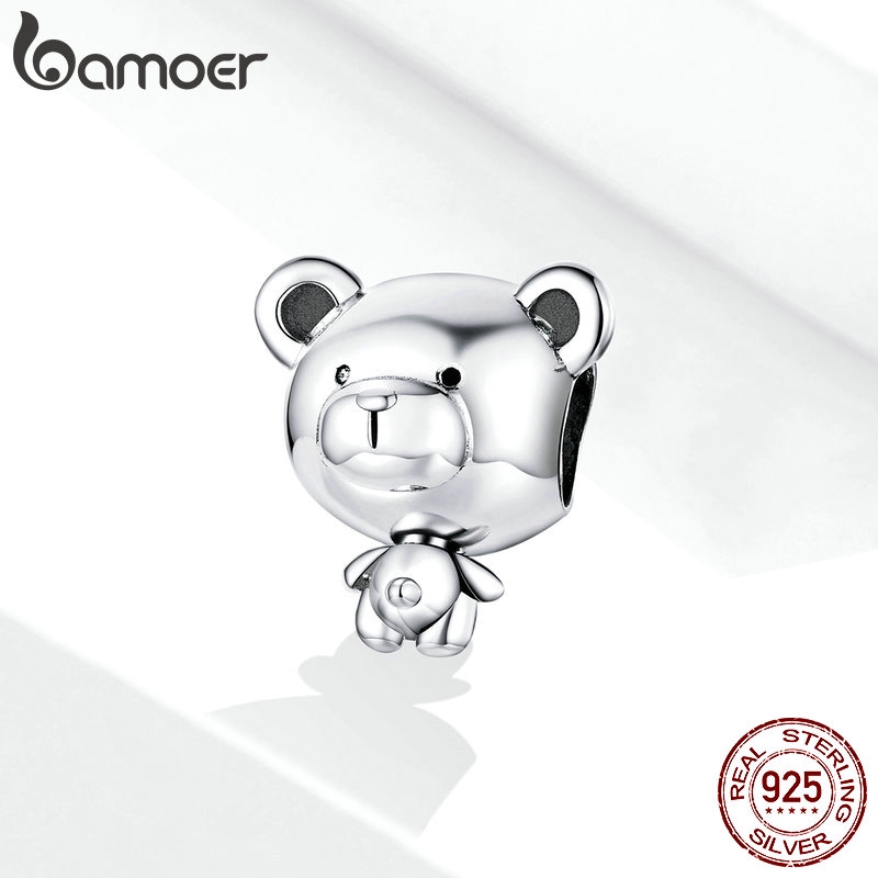 Hạt phụ kiện Bamoer SCC1502 bằng bạc thật 925 hình gấu dùng để làm vòng đeo tay trang sức dễ thương