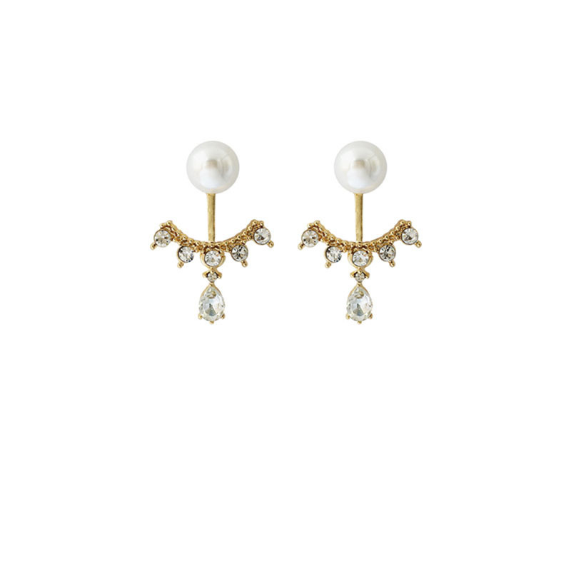 Korean Fashion Simple Temperament Pearl Full Diamond Earrings