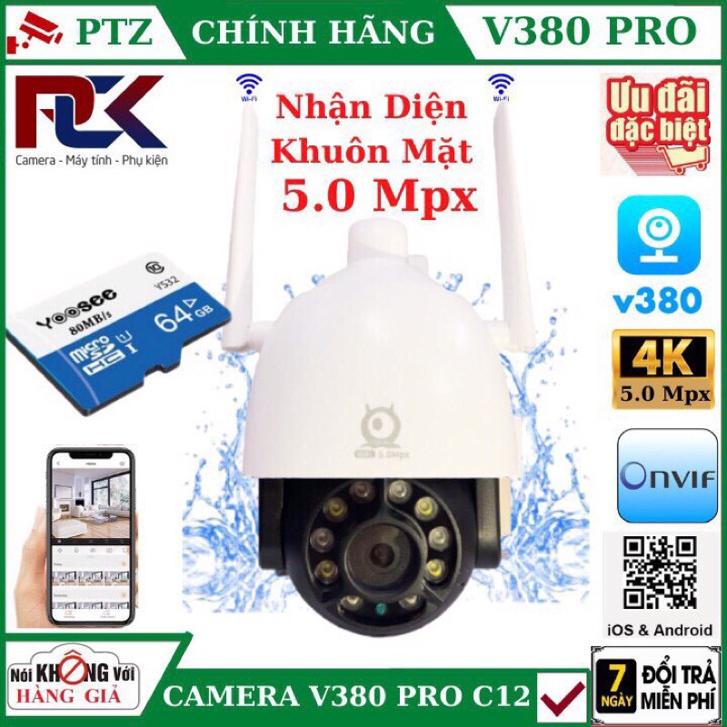 CAMERA WIFI V380 PRO NGOÀI TRỜI 5.0 Mpx PTZ C12 , theo dõi chuyển động , đàm thoại 2 chiều