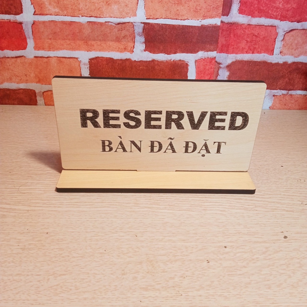 Biển gỗ song ngữ ''RESERVED - Bàn đã đặt'' dành cho quán ăn, nhà hàng, cafe
