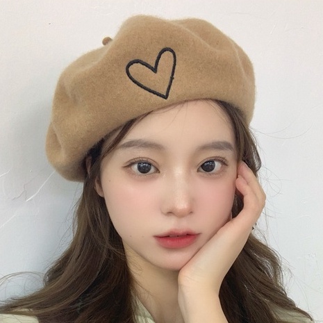 Deepsea Mũ Beret Len Thêu Hình Trái Tim Phong Cách Hàn Quốc Thời Trang Mùa Thu Cho Nữ