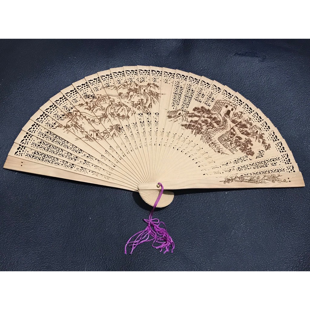 Quạt cổ trang gỗ thơm in hình nhiều mẫu quạt xếp cầm tay phong cách Trung Quốc