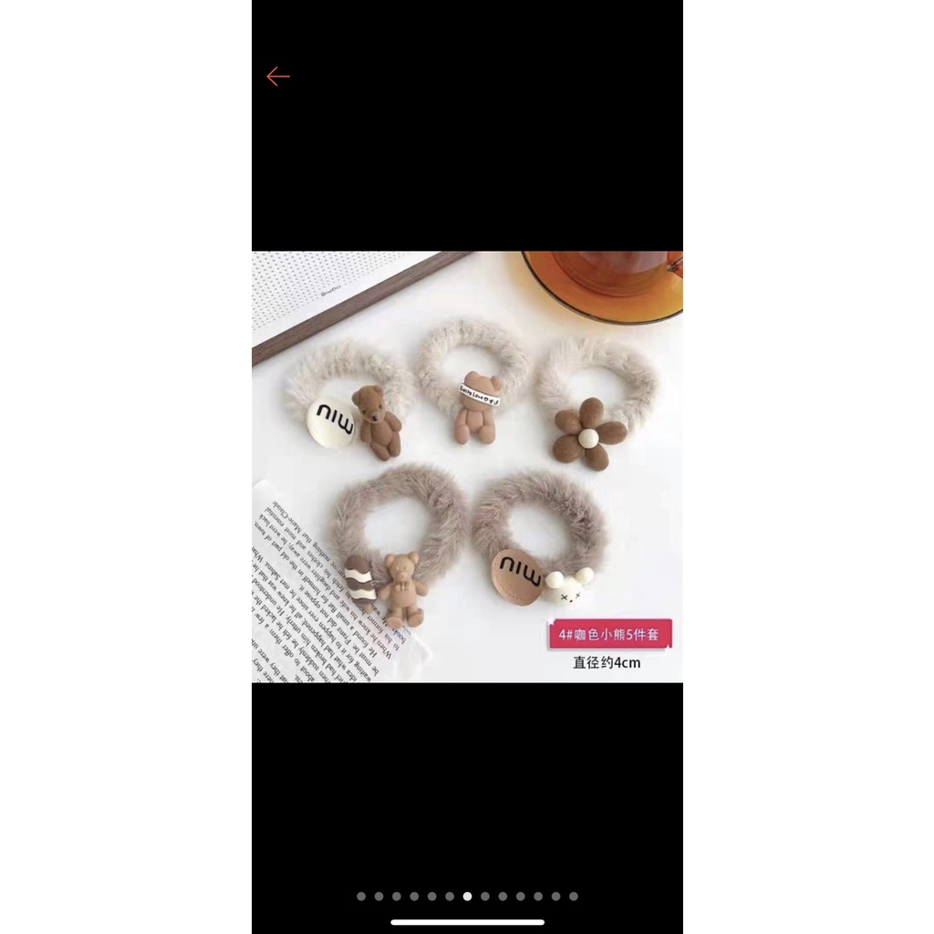 Lẻ Dây cột tóc lông nhung họa tiết hoạt hình phong cách Hàn Quốc