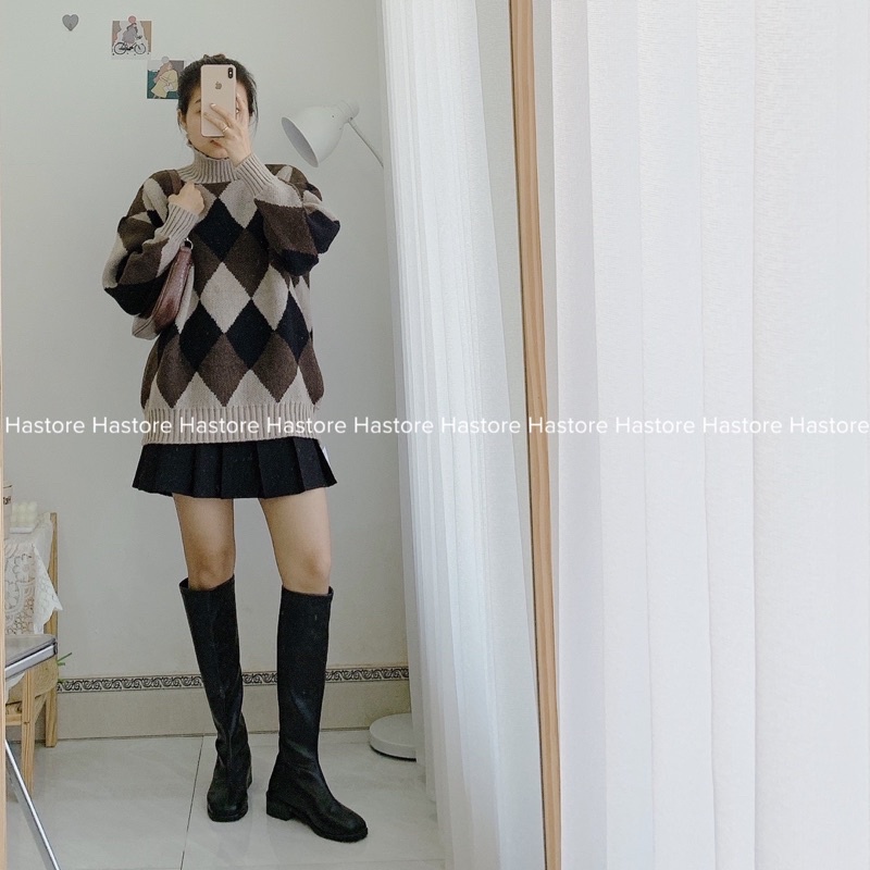 Áo len trám cổ lọ màu siêu tây