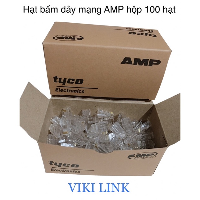 Hạt mạng AMP RJ45 hộp 100 hạt - hạt mạng amp tyco chân đồng chính hãng 100%