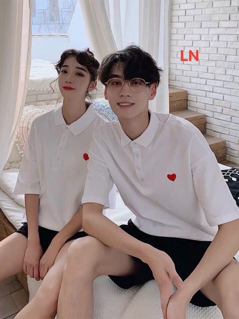 Áo cổ bẻ tim đỏ ép nổi L&amp;N 1106 siêu đẹp