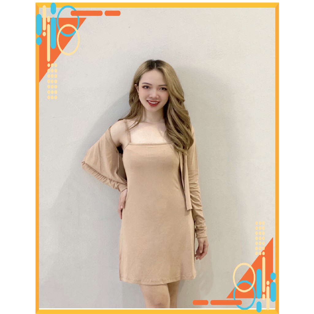 Set váy 2 dây kèm áo khoác ngoài❤️[FREESHIP]❤️Cực xinh xắn và quyến rũ | BigBuy360 - bigbuy360.vn