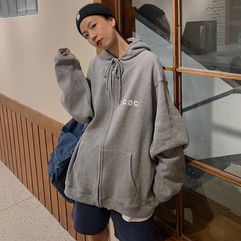 Áo khoác nữ tay dài có nón khóa kéo thời trang