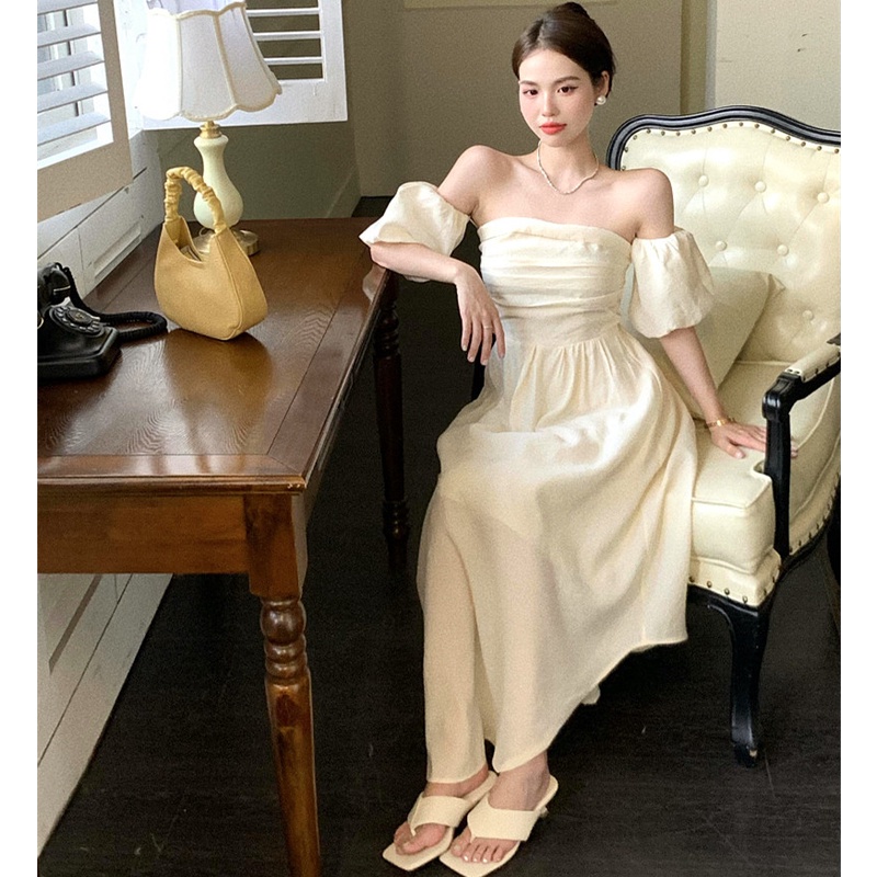 Đầm Maxi Tay Ngắn Trễ Vai Thời Trang Mùa Hè Quyến Rũ Cho Nữ