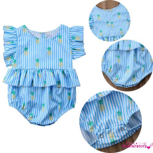 ✦ZWQ-Baby Girl Infant Stripe Ruffel Sleeve Romper Bodysuit Playsuit Sunsuit