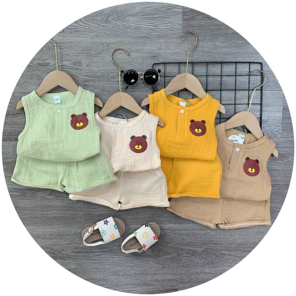 Set Bộ 3 Lỗ Chất Xô Muslin Siêu Mát Cho Bé Trai Bé Gái Size 8-20kg