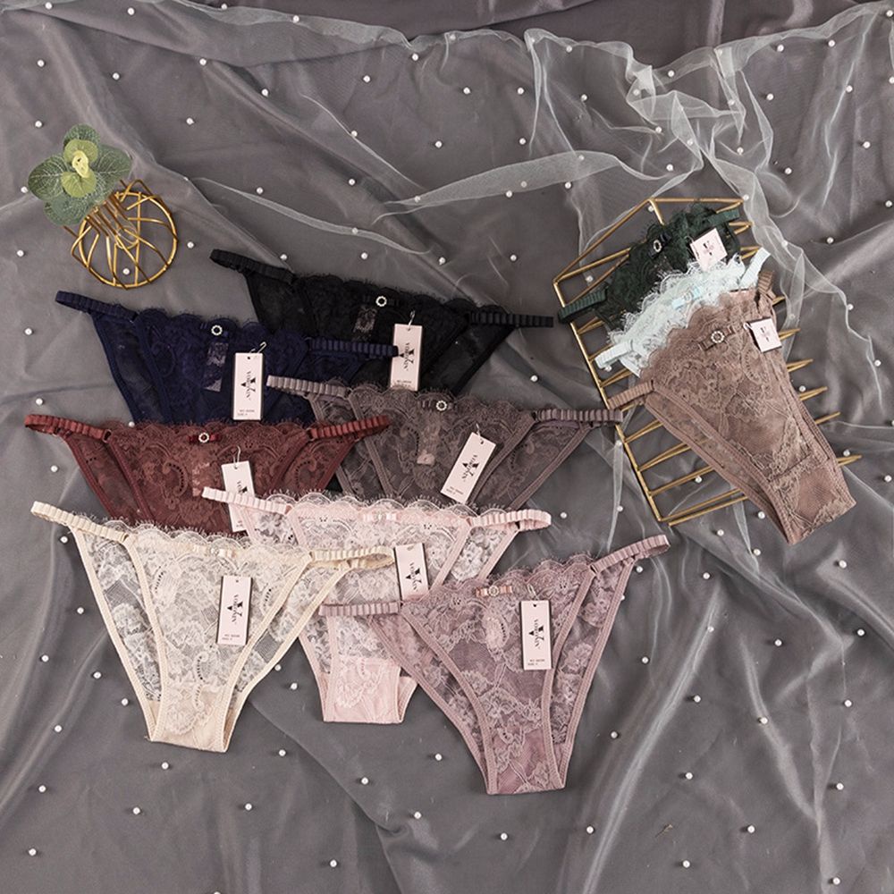 Quần lót cotton không đường may lưng thấp phối ren hoa trong suốt gợi cảm cho nữ
