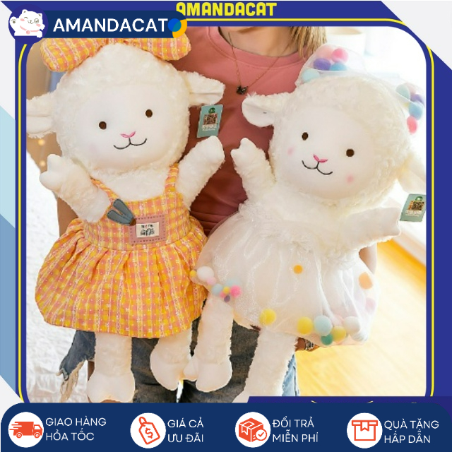 [Hàng sẵn] Gấu Bông Cừu 50CM Cho Bé - Tặng Kèm Váy Hoa Ngọt Ngào - Búp Bê Cho Bé - Thú Nhồi Bông Hình Cừu