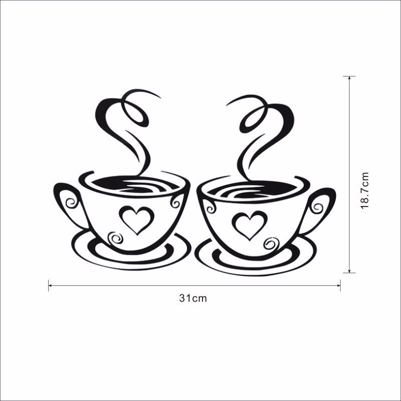 Giấy Dán Tường Tự Dính Hình Tách Cà Phê Màu Đen Trang Trí Phòng Khách / Phòng Ngủ