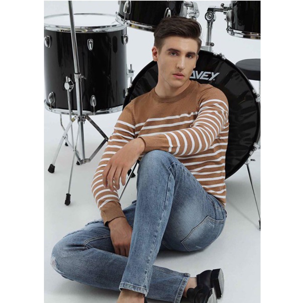 Bộ sưu tập Áo len nam BILUXURY sọc ngang lịch lãm cổ điển vải mềm mịn không bông xù | BigBuy360 - bigbuy360.vn