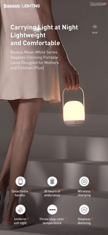 Đèn ngủ tiện dụng Baseus Moon-white Dimming Portable Lamp