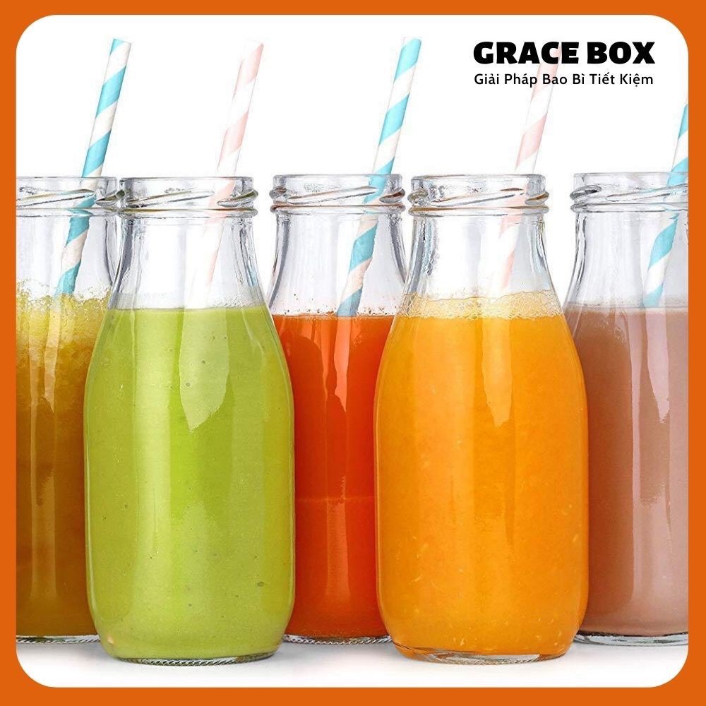 {Giá Sỉ} Chai Thuỷ Tinh 300ml Nắp Thiếc Đựng Sữa, Trái Cây, Cà Phê - Công Ty Bao Bì Grace Box