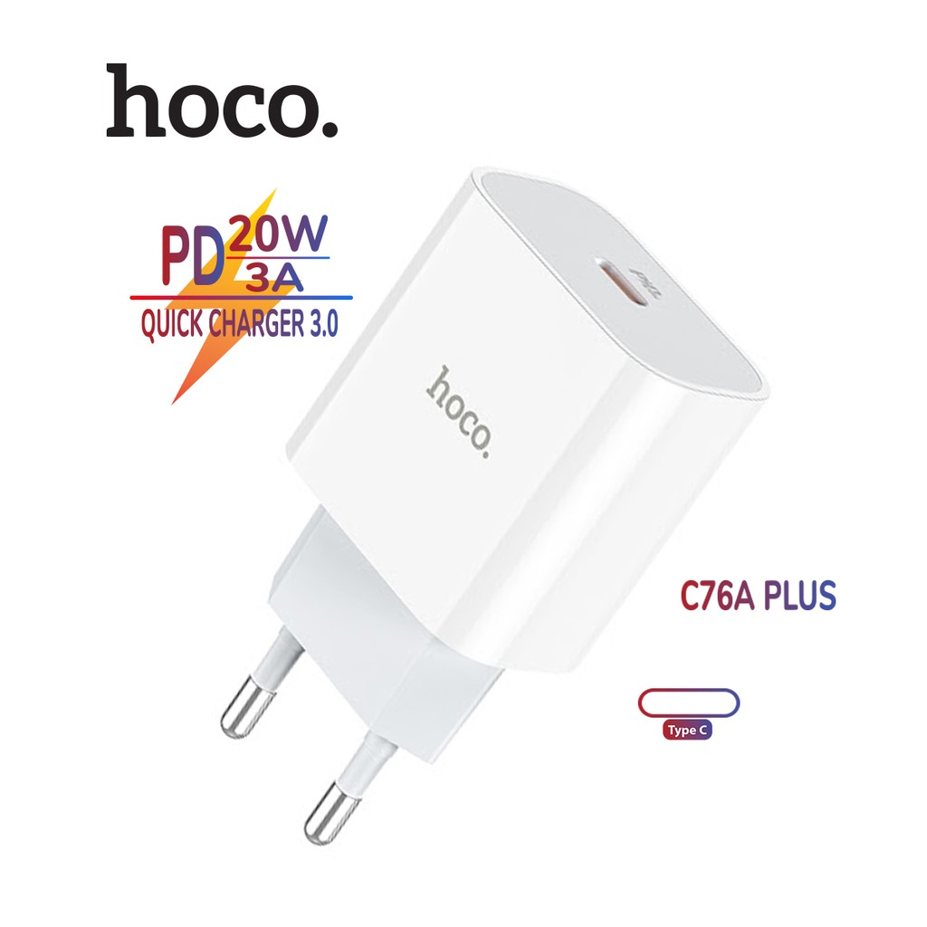 Cốc sạc nhanh Hoco C76A Plus 1 cổng Type-C hỗ trợ sạc nhanh 3A, PD 20W, tương thích với nhiều thiết bị điện tử ( EU )