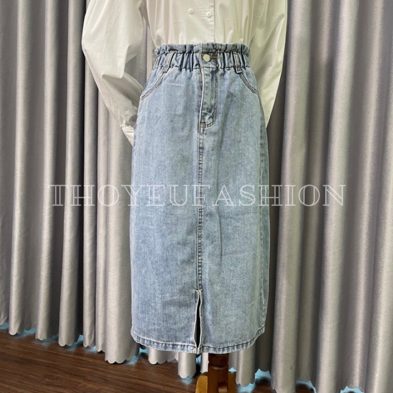 Chân Váy Jeans dài, chân váy bò Lưng Cao cạp chun dáng dài xẻ trước Thời Trang Hàn Quốc M646 | BigBuy360 - bigbuy360.vn