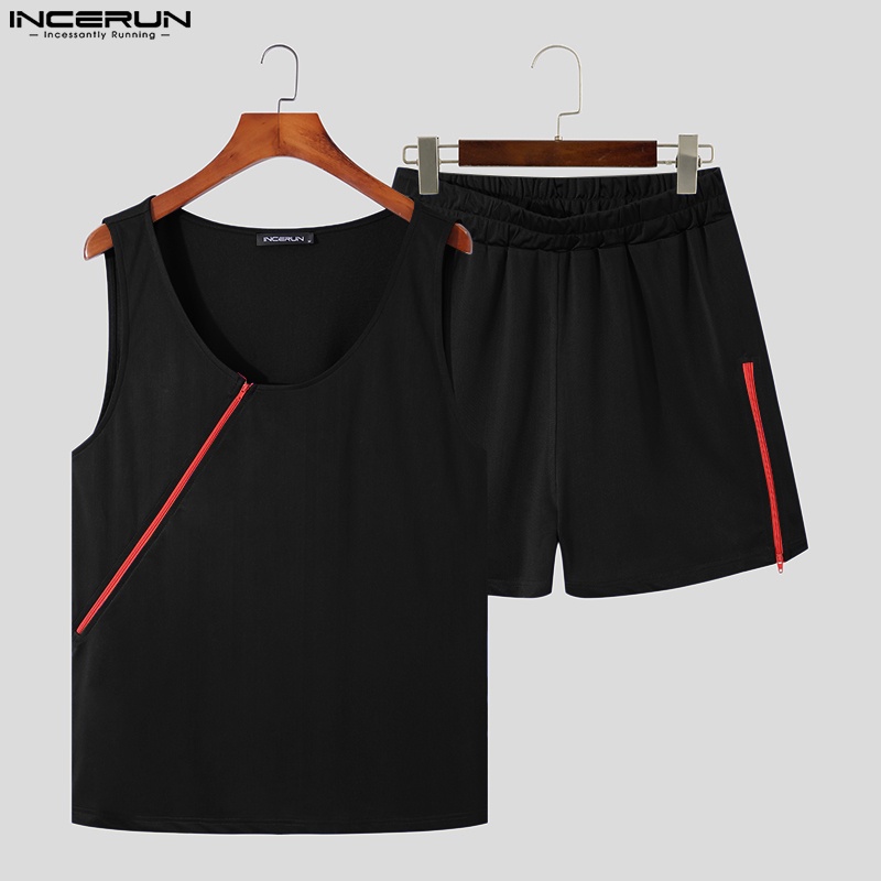 Set áo thun ba lỗ + quần short INCERUN có khóa kéo thời trang nam
