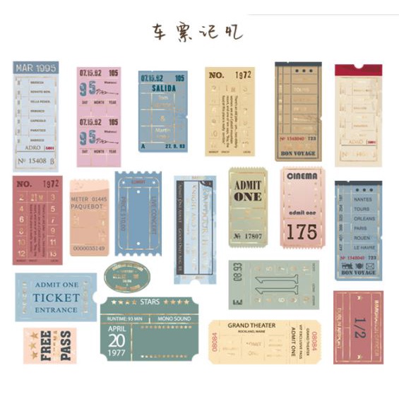 Set 40 Sticker vintage trang trí sổ bullet journal phong cách retro tem dán nhiều chủ đề