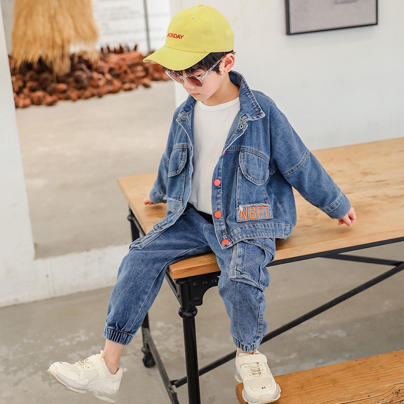 Set áo dài tay quần dáng dài denim thời trang sành điệu cho bé trai