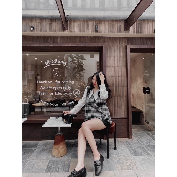 Áo tweed kẻ pha cổ và tay sơmi, hàng thiết kế | BigBuy360 - bigbuy360.vn