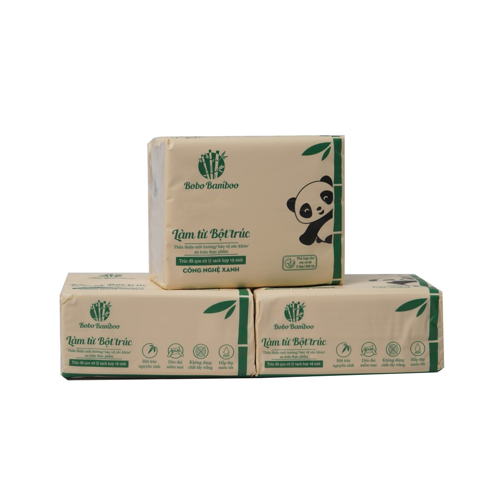 03 Gói giấy ăn rút cao cấp BOBO BAMBOO siêu dai( 100 tờ/gói)