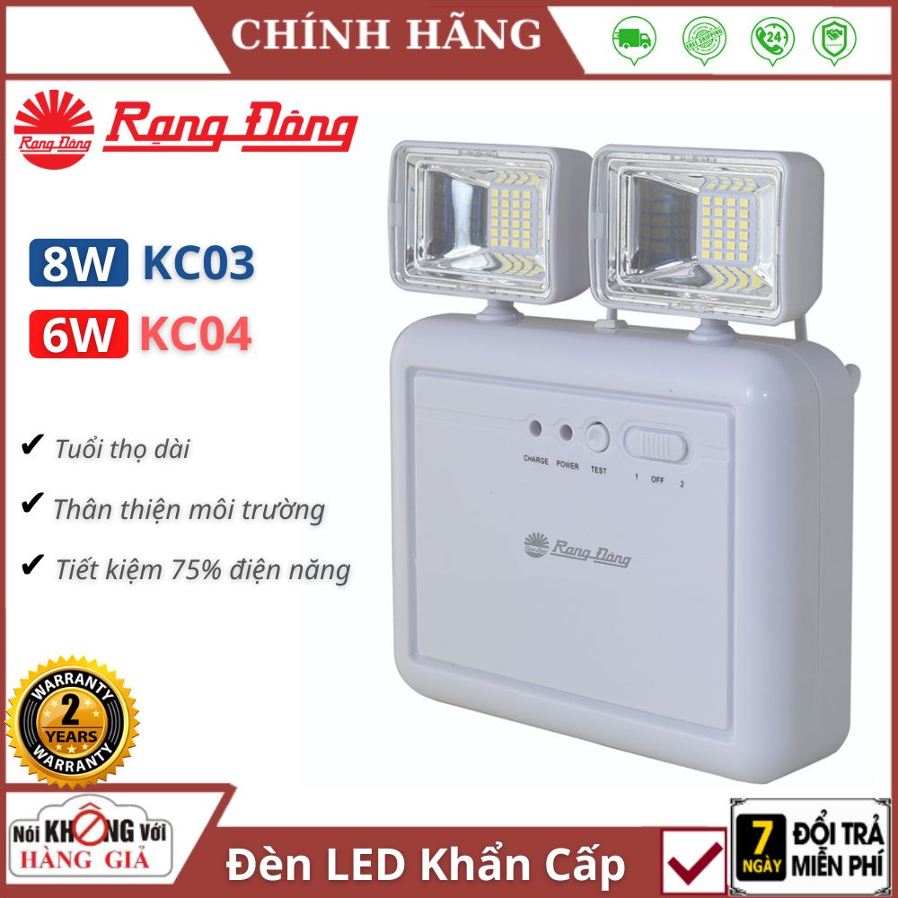 Đèn LED Chiếu Sáng Khẩn Cấp Rạng Đông 8W KC03 / 6W KC04 Ánh Sáng Trắng - Bảo hành 24 tháng
