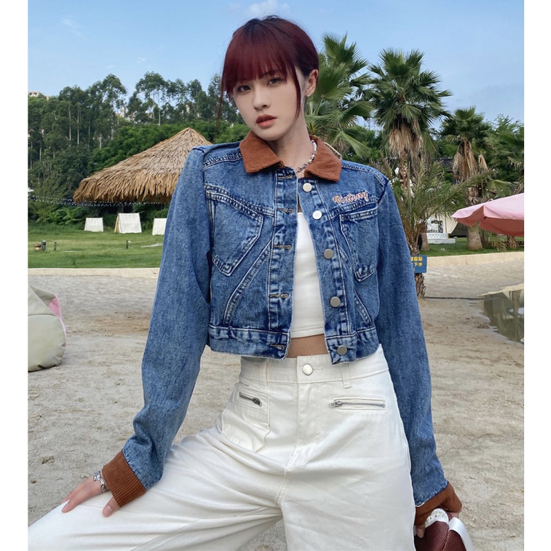 Áo Khoác Denim Ngắn Dáng Rộng Thời Trang Mùa Thu Dành Cho Nữ