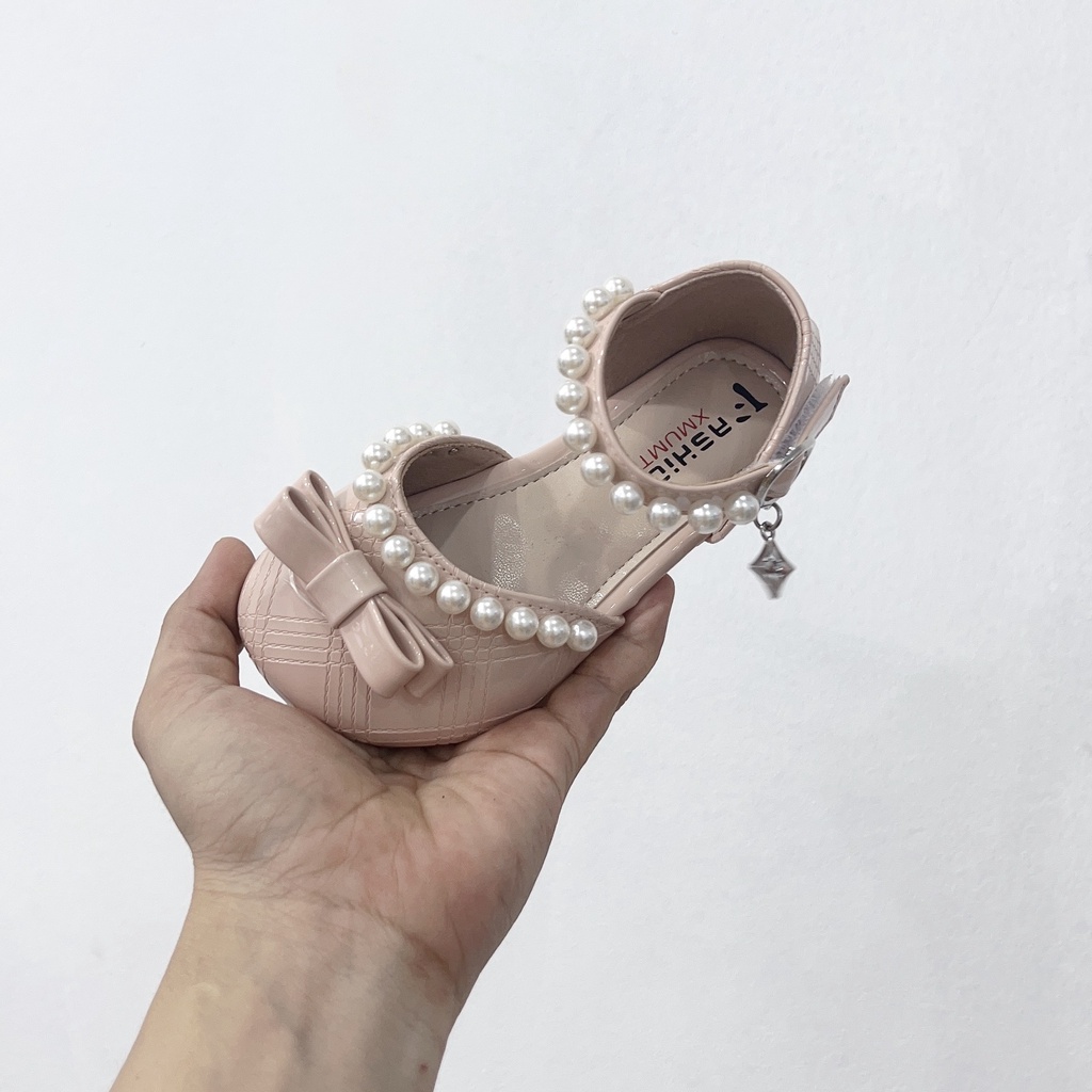 Giày búp bê bé gái da bóng mềm đính hạt siêu xinh sang chân đế dẻo nơ nhỏ xinh xắn thời trang 9008