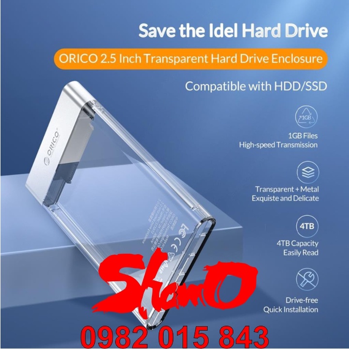 Box ổ cứng 2.5” Orico 2139U3 – Màu trong suốt – Chính hãng – Dùng cho SSD và HDD size 2.5 inch – Bảo hành 12 tháng