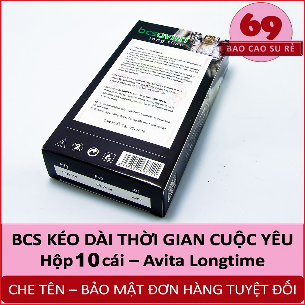 Bao cao su kéo dài thời gian cuộc yêu Avita Longtime hộp 10 cái