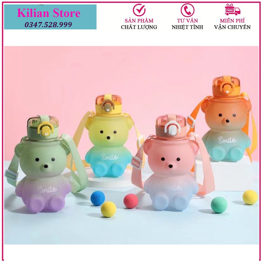 Bình nước gấu Cute 800ml siêu đẹp tặng Sticker dán