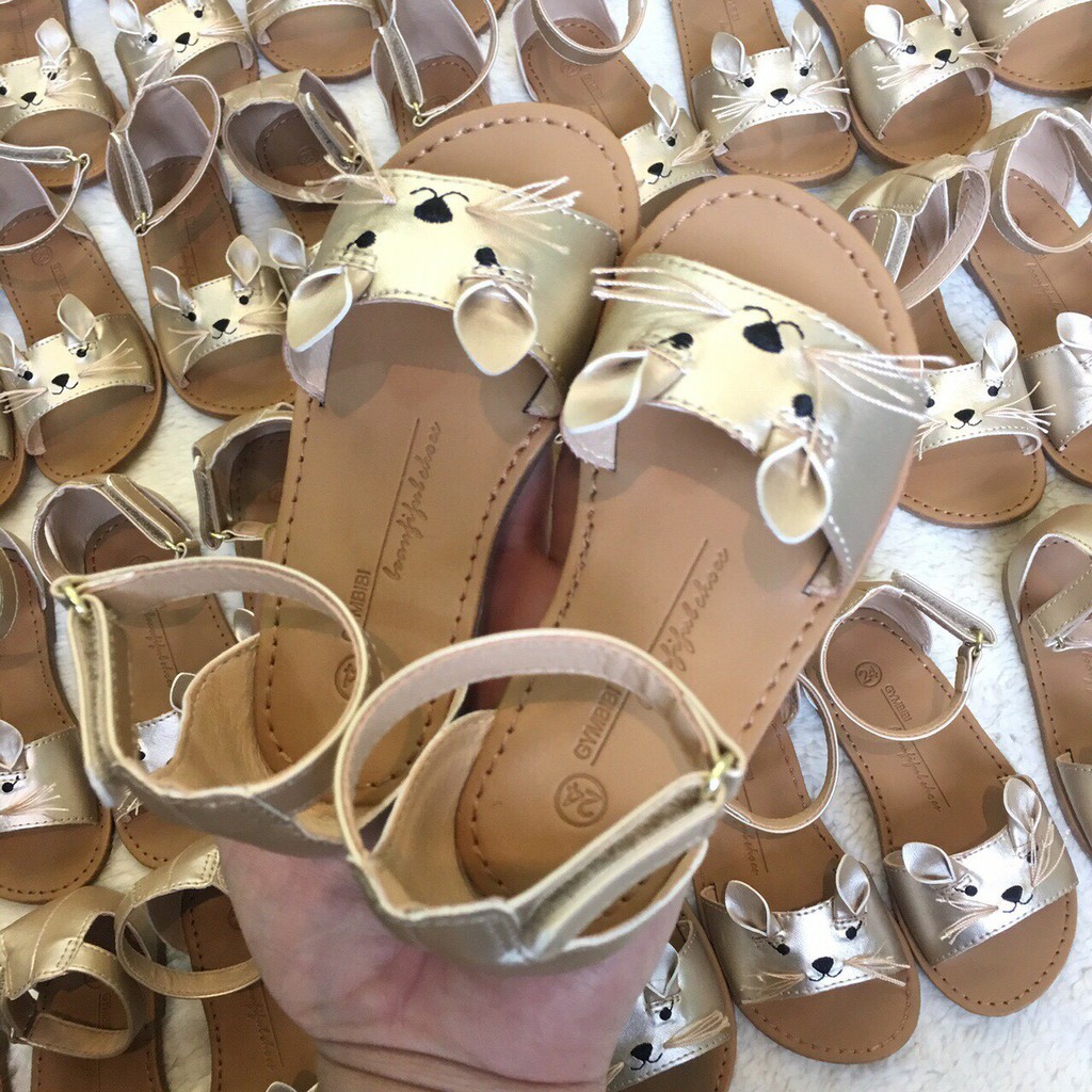 Giày sandal cho bé gái mèo Kitty màu vàng đồng