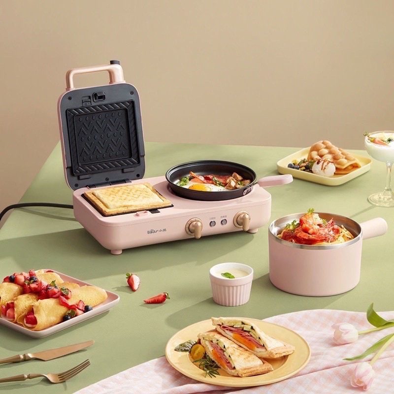 Máy Làm Bánh Kẹp 3 in 1 Bear DSL-A13N1 Máy Nướng Bánh Mì Sandwich Đa Năng Kèm Lẩu Rán Công Suất 1300W