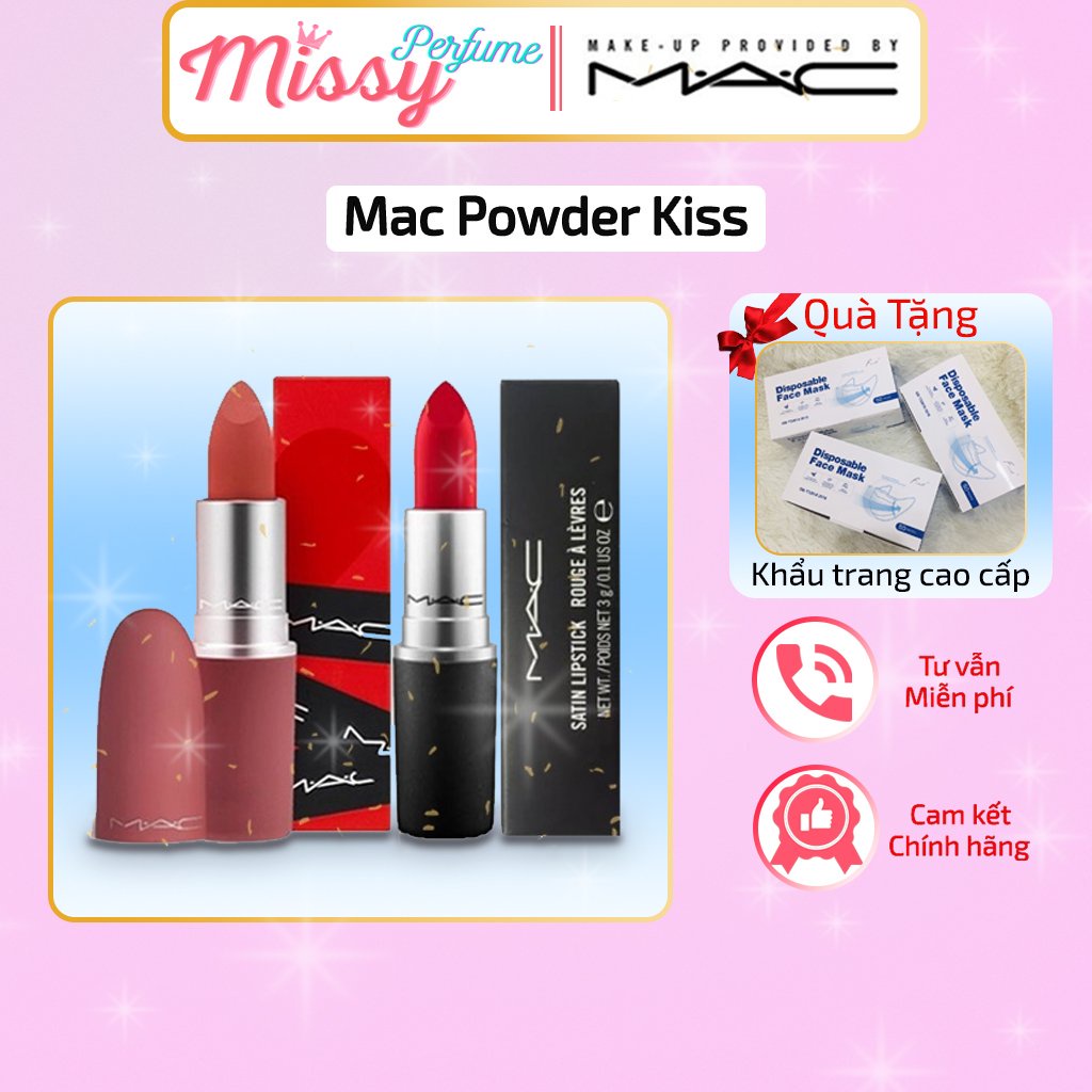 Son Mac Powder Kiss,thỏi son lì Mac với độ bám màu tốt, son lên màu chuẩn, chất son lì mịn như bột, đủ các màu hot 2022