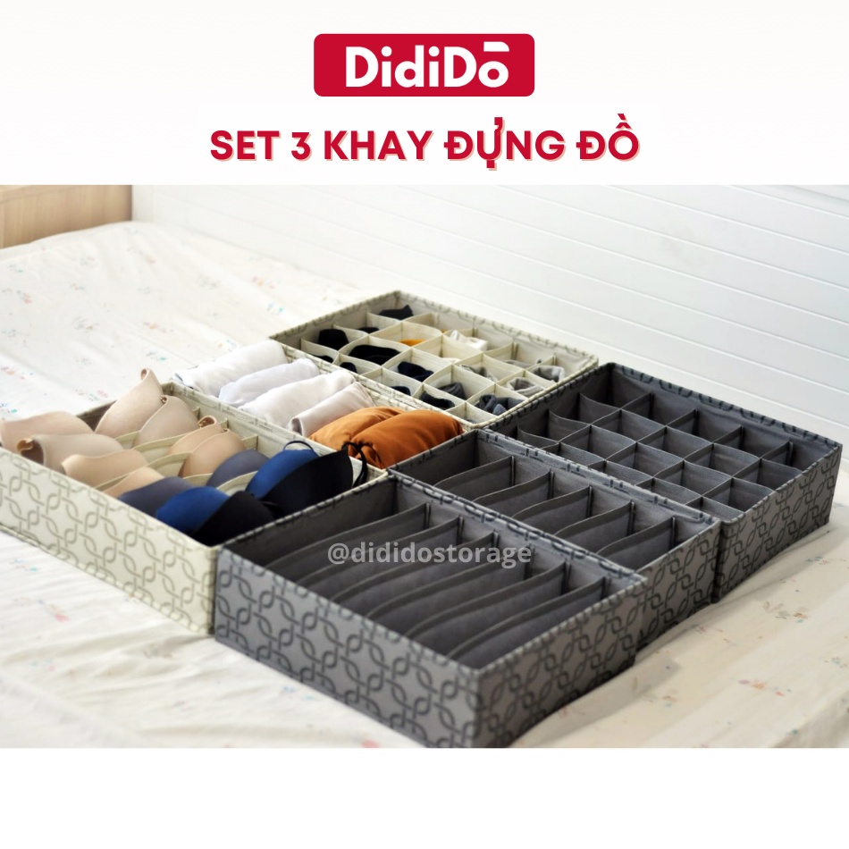 Set 3 khay chia ô VANI đựng đồ lót, tất, vớ, khăn