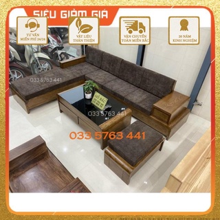 Ghế sofa gỗ sồi nga 100% góc L chân cuốn kích thước 2m8 x 2m cho phòng khách lớn