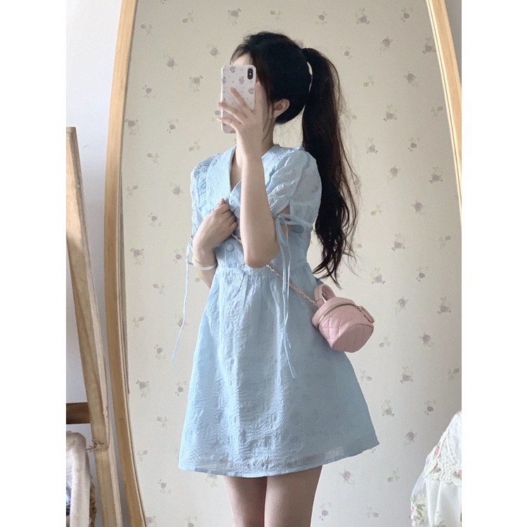 Đầm Tay Phồng Cổ Búp Bê Phong Cách Pháp Thời Trang Mùa Hè Xinh Xắn Cho Nữ