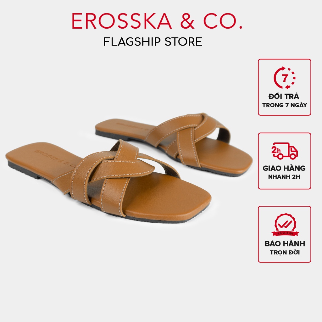 Dép Nữ Thời Trang Đế Bằng Erosska Đan Chéo Đế Bệt Màu Bò - De047