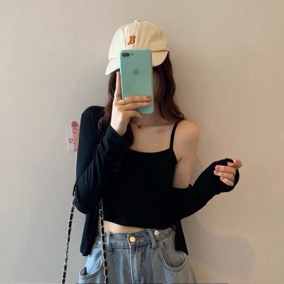 Áo cardigan len nữ croptop mỏng dệt kim tay dài phong cách Hàn Quốc SLN001