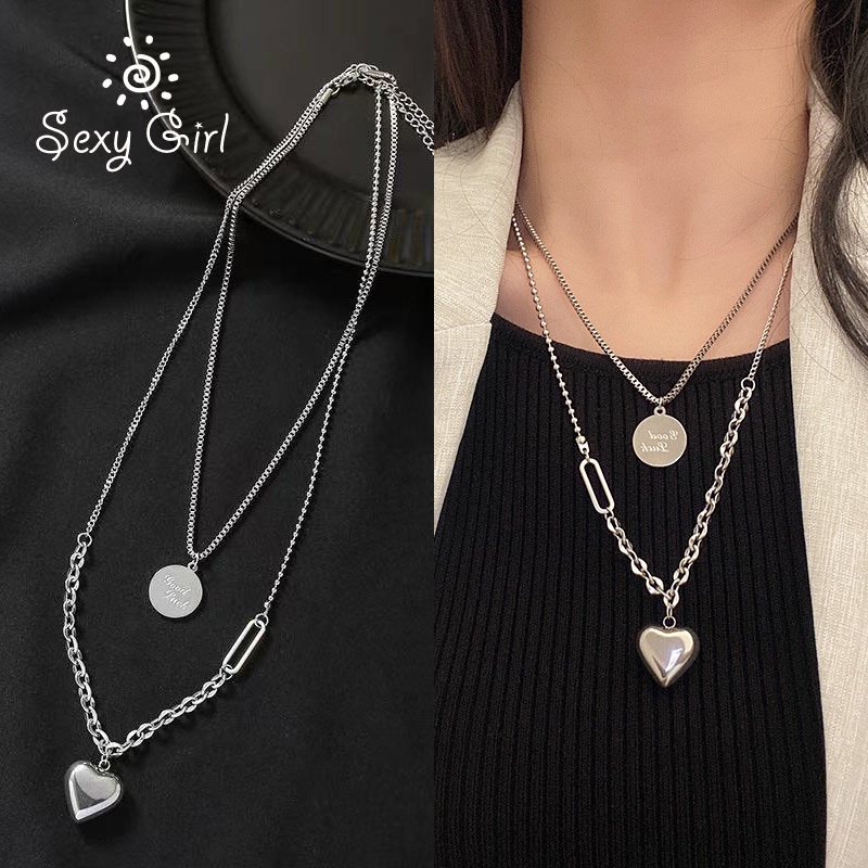 Vòng cổ Hai Lớp Bằng Thép Titan Mặt Chữ Love Phong Cách Hàn Quốc Thời Trang Cho Nữ