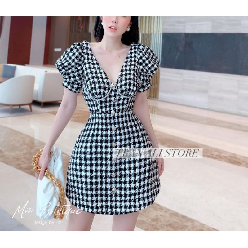 Đầm body đi tiệc đen ziczac đính đá, dam dự đám cưới nyc