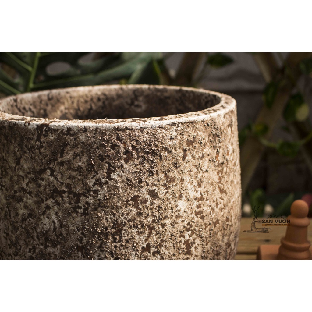 Chậu trồng cây gốm đất nung  DÁNG NỒI SƠN WAX MÀU XANH NHÁM D31xH26cm - gốm sứ sân vườn Bình Dương chất lượng cao
