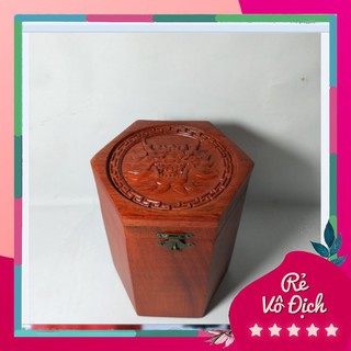 ((TẶNG VÒNG )) HỘP ĐỰNG TRÀ GỖ HƯƠNG ĐỤC CHẠM ĐẦU RỒNG LỤC GIÁC SIZE TO - ẢNH THẬT